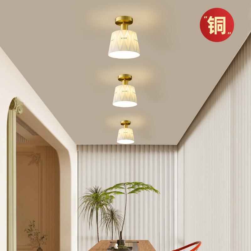 全铜美式复古过道灯釉面创意手绘中古客厅餐厅吧台入户玄关陶瓷灯