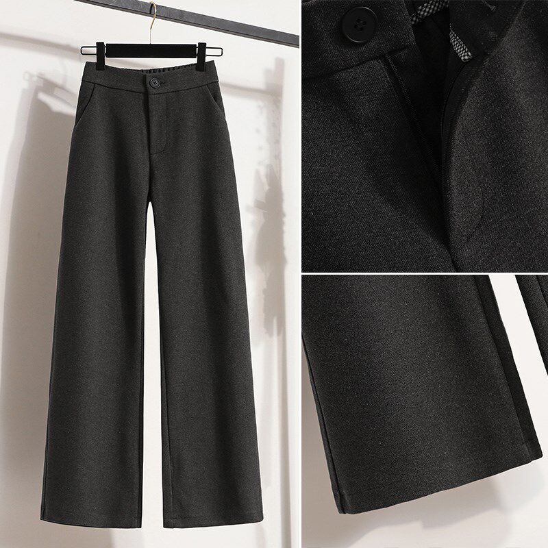 大码女装高腰毛呢休闲直筒裤秋y冬时尚胖MM梨型身材宽松显瘦阔腿