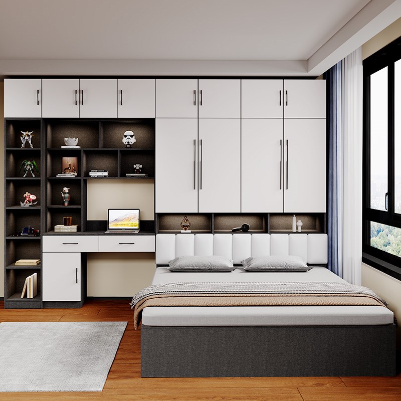 衣柜床一体小户型卧室组合多功能床带书I桌家用儿童床实木榻榻米