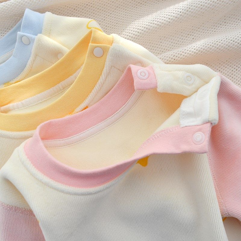 宝宝保暖衣高腰护肚加绒冬季无骨加C厚细腻一体绒一岁婴儿内衣套