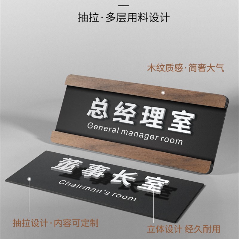 亚克力高档立体可更g换科室牌定制高端替换总经理室门牌公司综合
