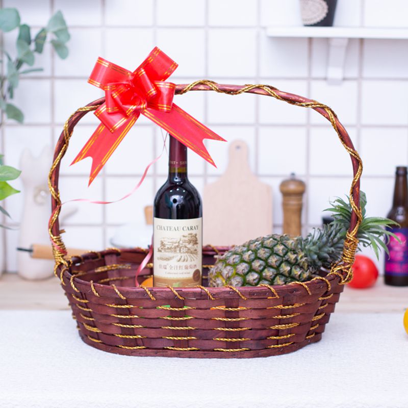 新款水果篮藤编手提篮o送礼花篮采摘水果店竹篮包装超市蔬菜篮大