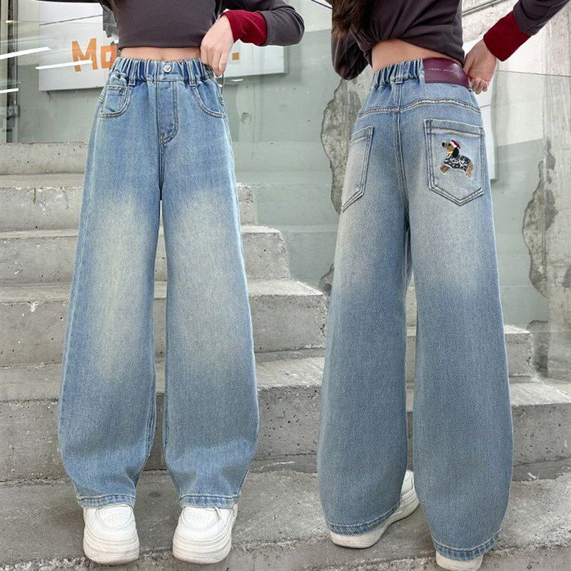女童牛仔春秋f裤子2025新款洋气中大童阔腿裤初中学生时髦直筒裤