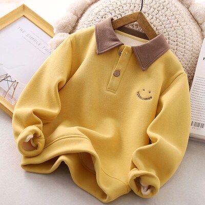 男童加绒卫衣秋冬款l翻领POLO衫2024新款儿童韩版帅气加厚保暖上