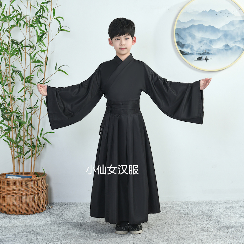 汉服男童儿童六一演出服男孩武侠风剑客黑色霸气古装Y中国风表演