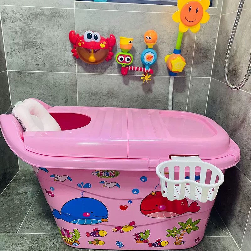 加厚加长小孩浴盆宝宝洗澡盆超y大号儿童沐浴桶全身洗澡桶家可坐