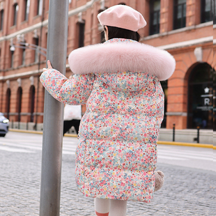 碎花洋派外 女孩中大童装 巴拉儿童羽绒衣女童中长版 加厚20A23新款