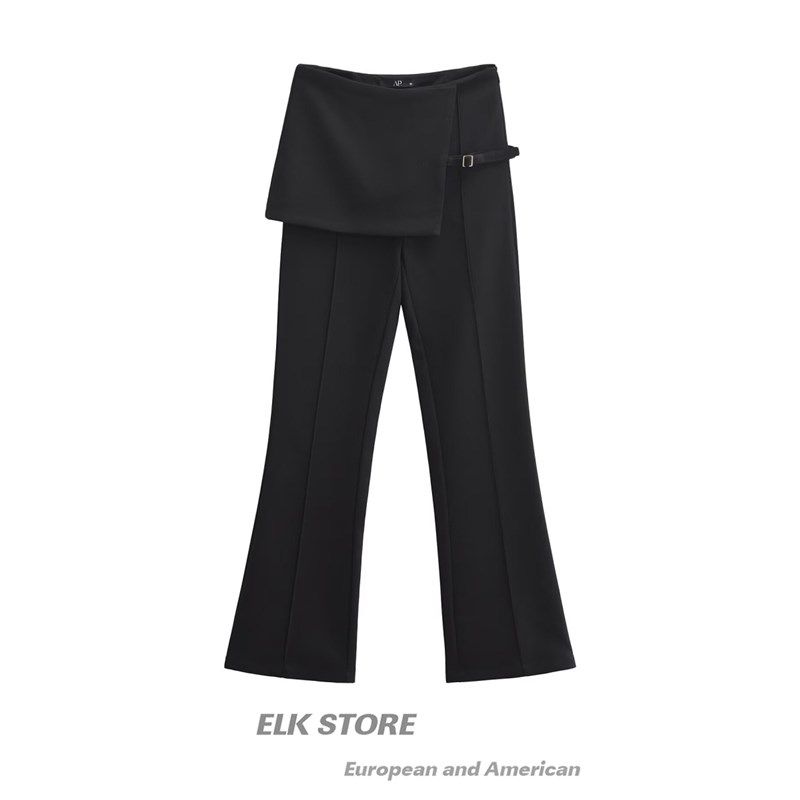 韩版假两件休闲裤叠穿裤裙设计感小E众裙帘裤子直筒微喇裤西装长