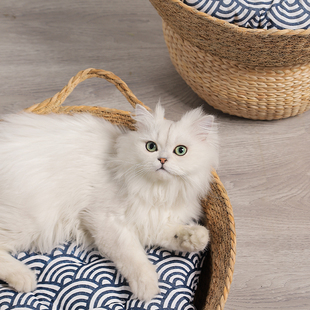 狗屋猫屋小型犬用品宠物 宠w物床封闭式 藤席猫窝四季 通用猫咪夏季