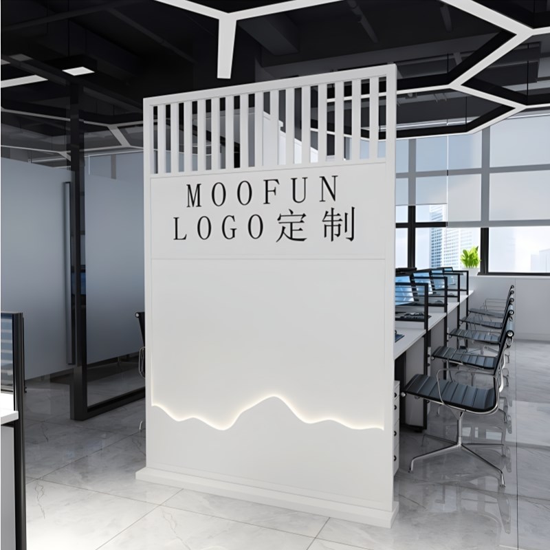 公司铁艺隔断免打孔可移动屏风办公室E进门玄关Logo形象背景墙装