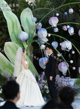 婚庆铃兰风铃纸艺花草坪婚礼布置装饰道具舞台背景紫色eva泡沫纸
