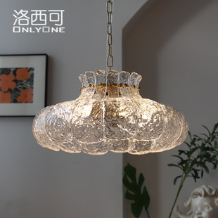 卧室美式 餐厅灯 吊灯中古吧台灯具 冰融复古玻璃法式 洛西可