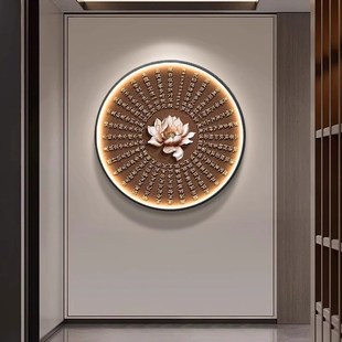 带灯字画心经挂画客厅玄关装 饰画中古风茶室背景墙沙发书房壁灯画