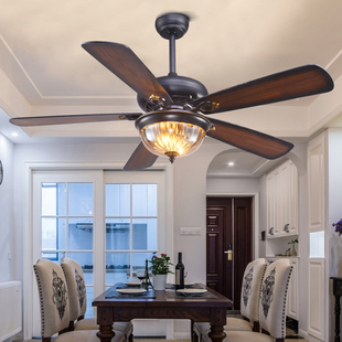 美式 吊扇灯客厅餐厅灯扇一体带电风扇吊灯饭厅简约北欧复古风扇灯