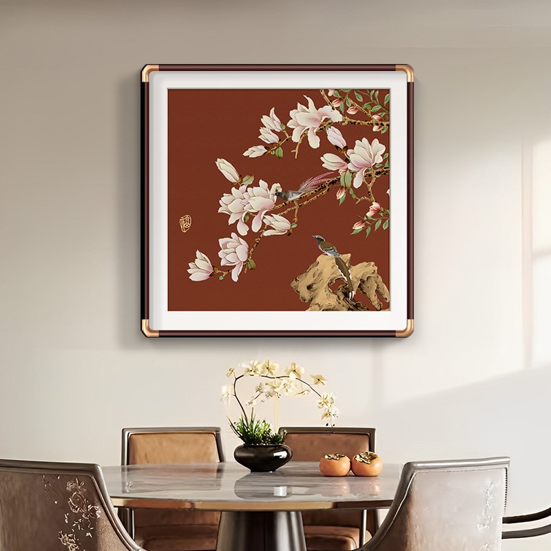新中式餐厅装饰画入户玄关对门挂画2024年新款寓意好组合花鸟壁画图片
