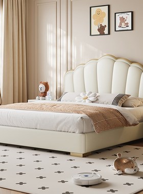 奶油风儿童床女孩男孩公主床简约储物软包卧室床实木床