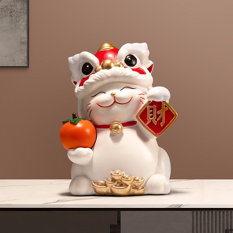 招财猫摆件开业礼物国潮醒狮客厅电视柜酒柜装饰品发财猫乔迁礼物图片