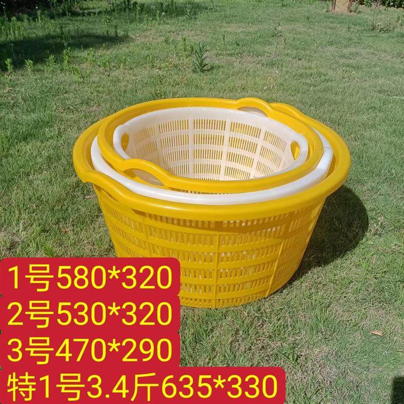 新品2023新款塑料白黄色双耳圆箩筐西瓜蔬菜泥鳅密眼漏眼周转