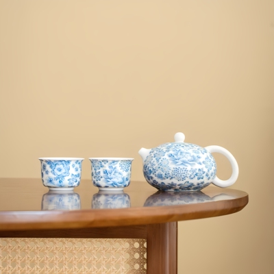 青花掐丝满花功夫茶具套装2025新款喝茶家用泡茶陶瓷茶壶茶杯子