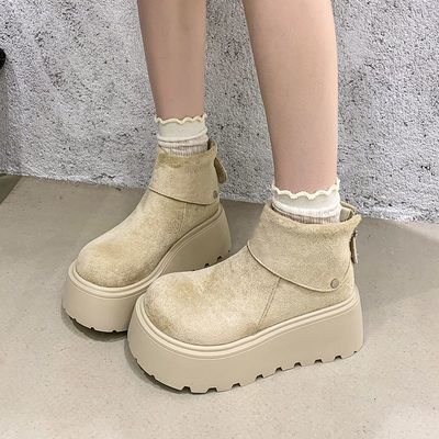 增高超火百搭新款厚底松糕小个子巨时尚2025时尚短靴女时装靴秋季