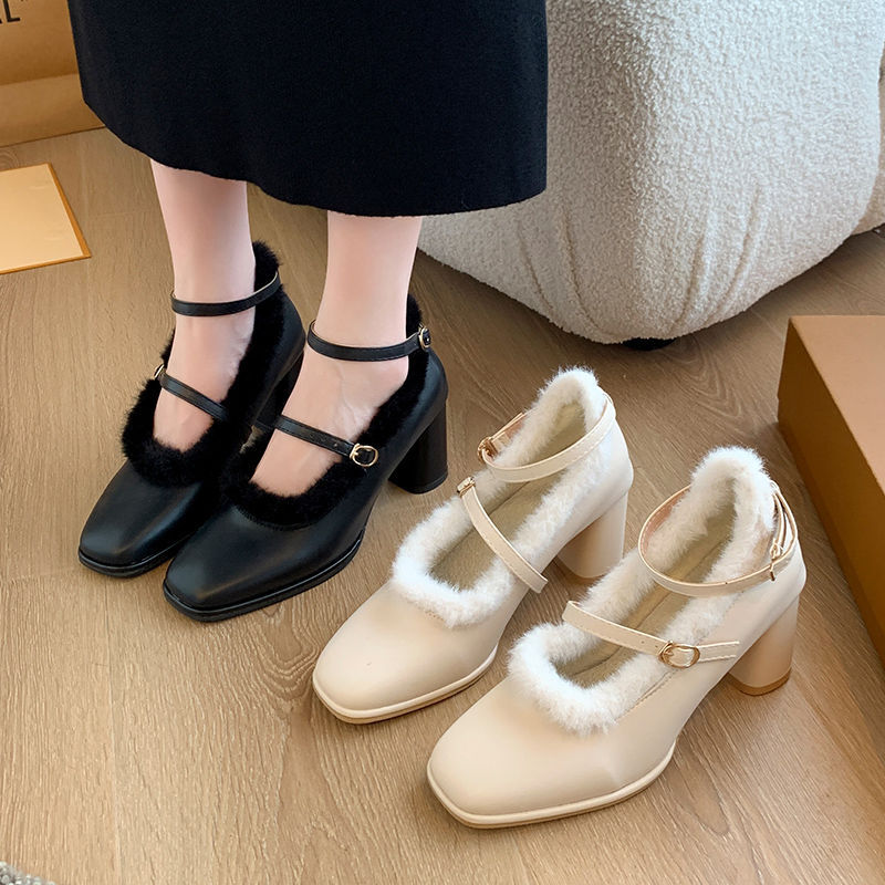 欧式公主风设计感玛丽珍鞋2025春秋新款配裙子旗袍法式高跟毛毛鞋