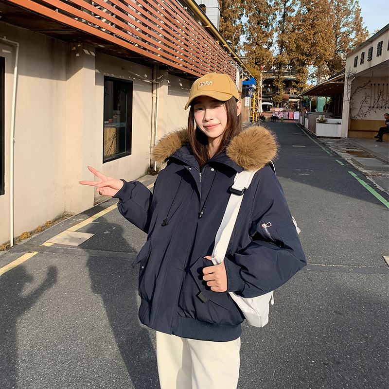 跨境女装速卖通爆款美式复古派克服毛领外套连帽加厚冬季羽绒棉服