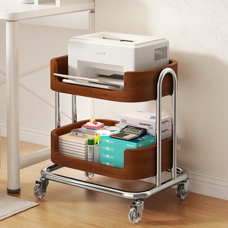 热销打印机置物架落地办公室多层移动收纳架小推车桌下木质文件整