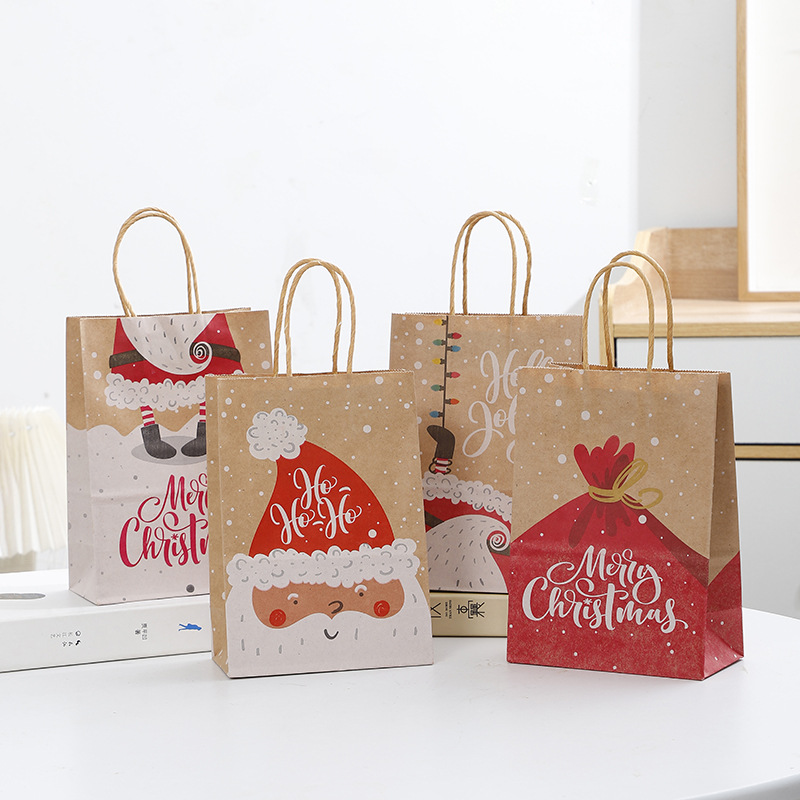 2025新款圣诞节手提牛皮纸袋平安夜苹果礼物包装袋礼物袋礼品袋子