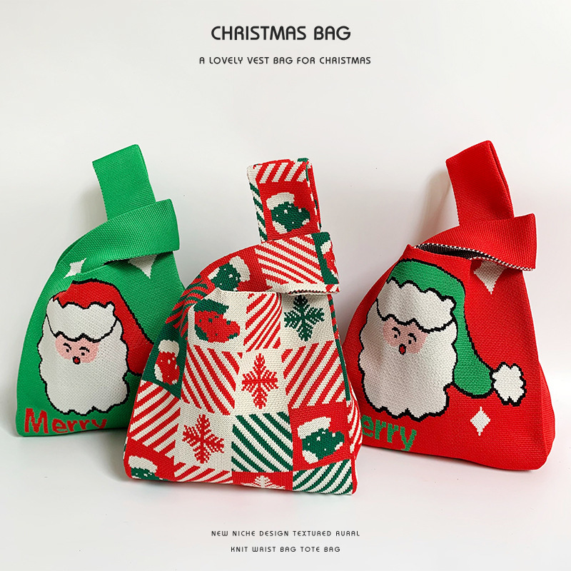 新款圣诞节送礼糖果袋礼品袋针织包圣诞老人手提包托特包礼物袋女