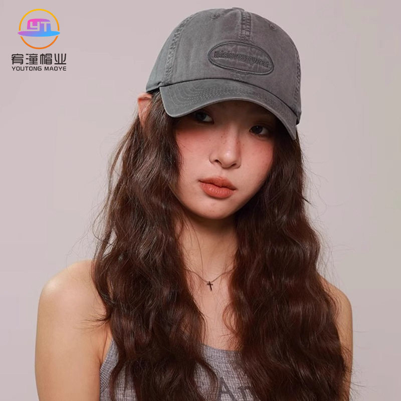 春季复古做旧英文字母牛仔 鸭舌帽子女韩版休闲百搭中性风棒球帽