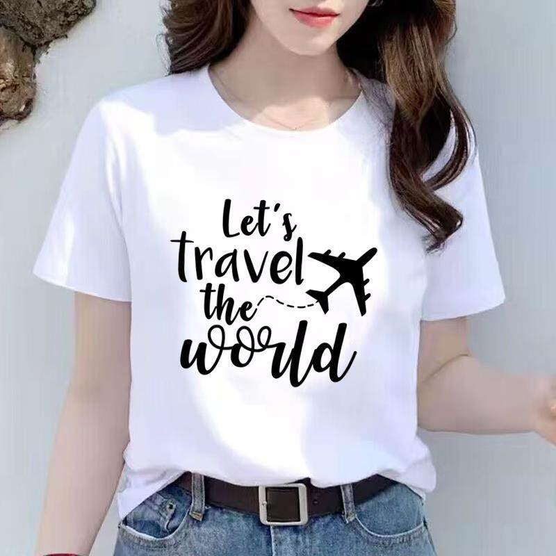 打底女外穿短袖时尚上衣度假旅行圆领通勤洋气休闲夏季ins印花T恤