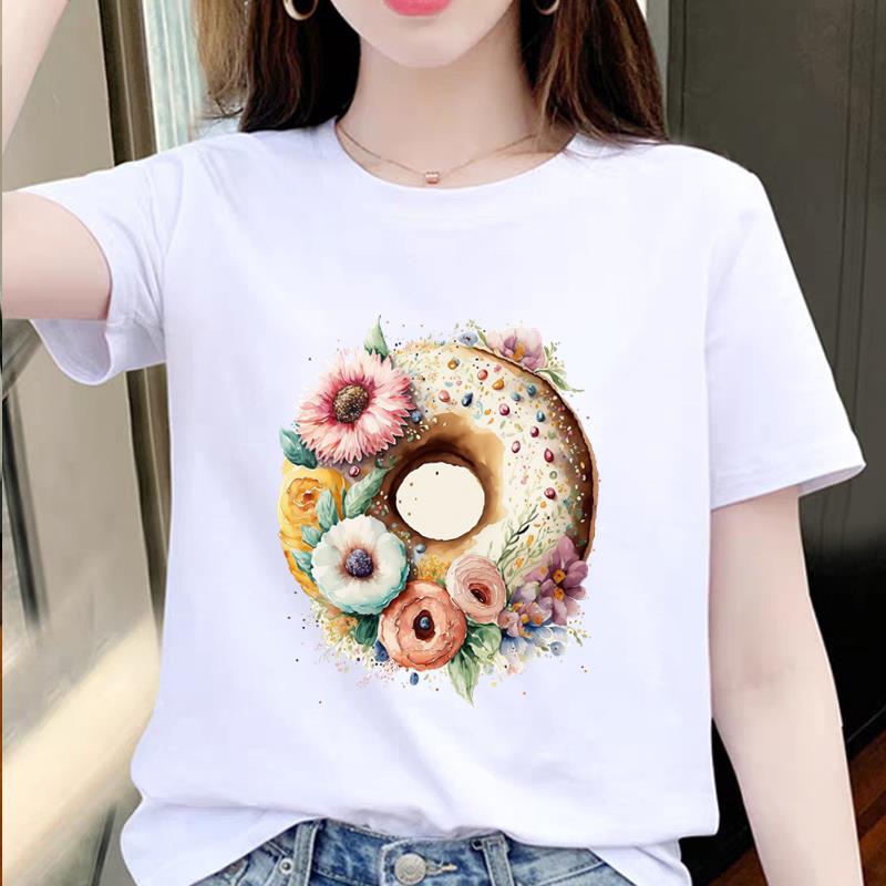 通勤时尚女外穿洋气可爱花卉打底短袖休闲夏季上衣圆领ins印花T恤