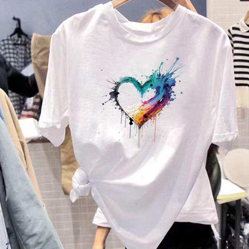 爱心可爱上衣打底通勤时尚短袖女外穿洋气夏季休闲圆领ins印花T恤