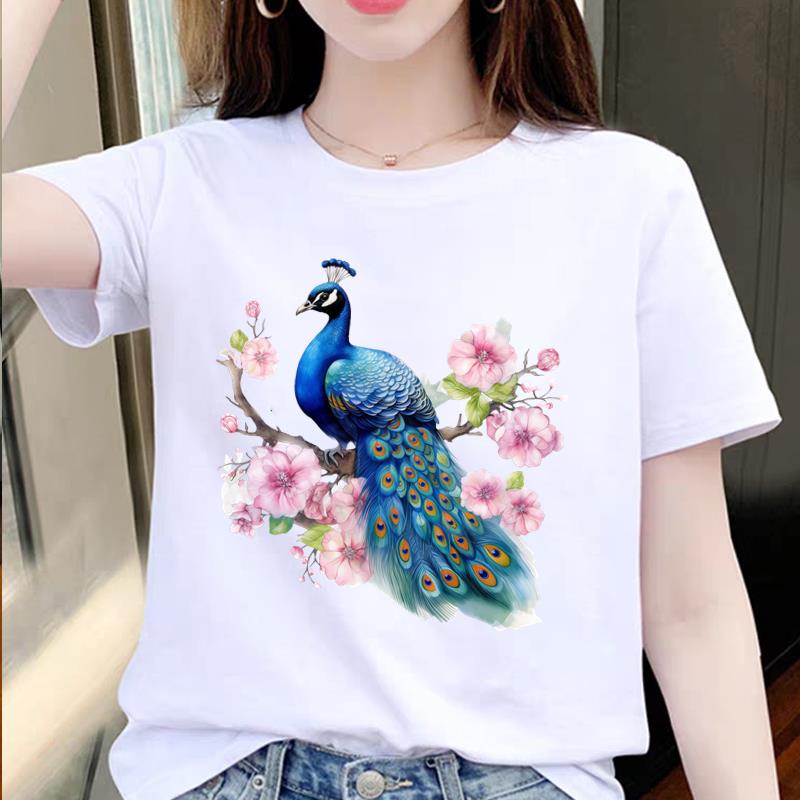 花鸟可爱外穿洋气夏季上衣女打底时尚休闲圆领ins短袖通勤印花T恤