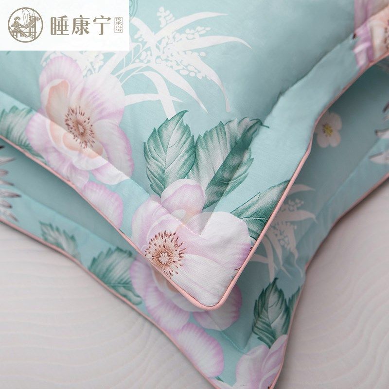 睡康宁纯棉枕套一对全棉加厚夹棉枕头套2只绗缝加棉宽边拉链单人