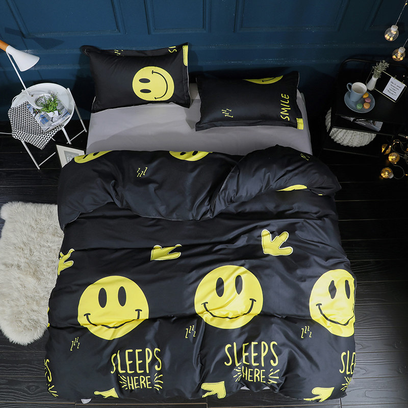 网红 双人床上用品四件套男生裸睡床单被套女生宿舍单人床三件套4