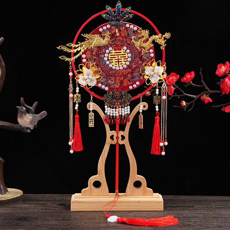 奢制婚扇中式团扇新娘结婚diy材料包高级闺蜜新婚礼物秀禾服喜扇