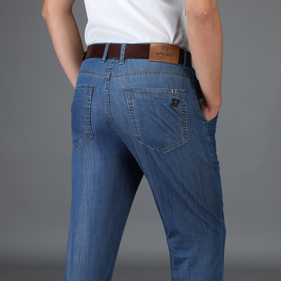 薄款牛仔裤男夏季天丝超薄高腰直筒宽松中年爸爸黑色休闲裤男长裤