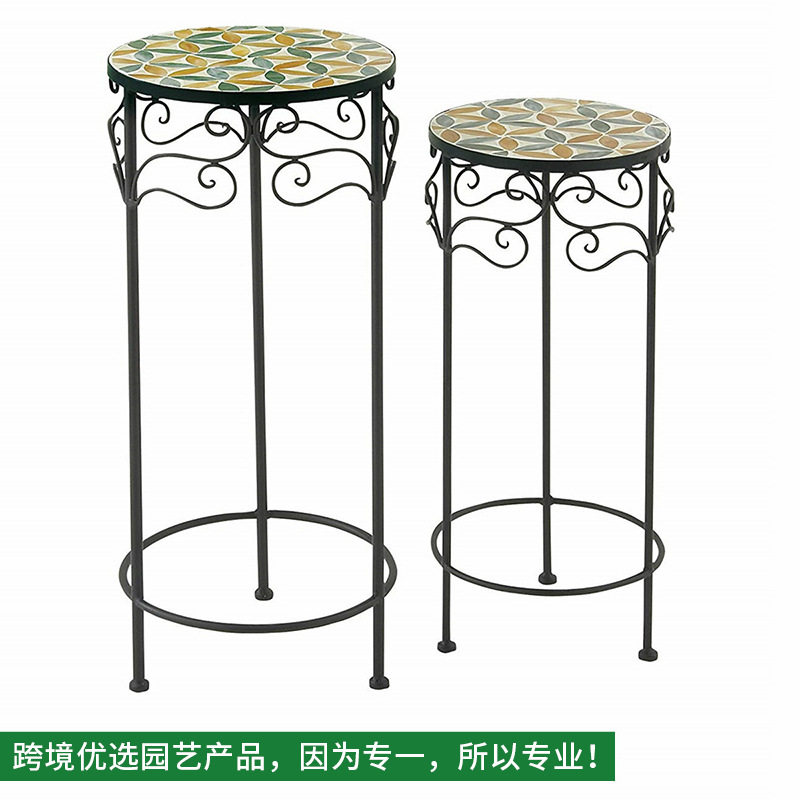 欧式复古绿色马赛克铁艺花架两件套室内客厅花架园艺花架