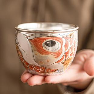 茶具个人杯 999鎏银祥龙纳福水缸杯功夫主人杯大单杯家用茶杯中式