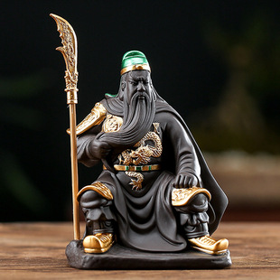 茶宠摆件关公关羽武战神美髯文武关云长持刀紫砂精品可养茶玩摆件