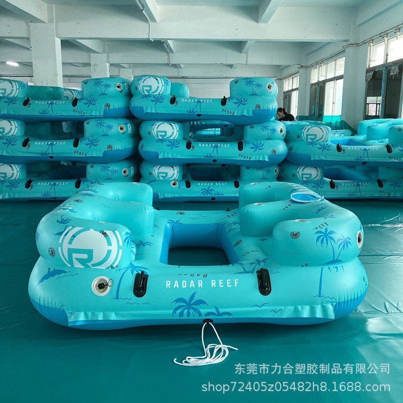 厂家直供大型充气水上浮岛 湖泊海边充气休闲浮排 多人水上拖拉