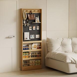 洞洞板门后置物架门后收纳柜书架实木免打孔夹缝芝士落地窄柜