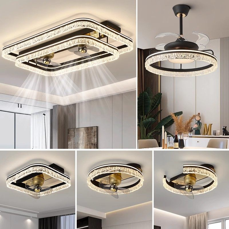 北欧轻奢客厅吸顶灯现代智能隐形风扇灯高级感设计冰裂纹电扇吊灯