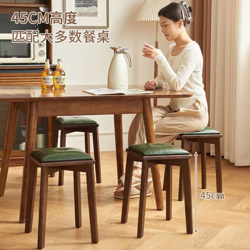 实木凳子可叠放客厅软包轻奢餐凳餐椅家用方凳简约化妆凳圆凳板凳
