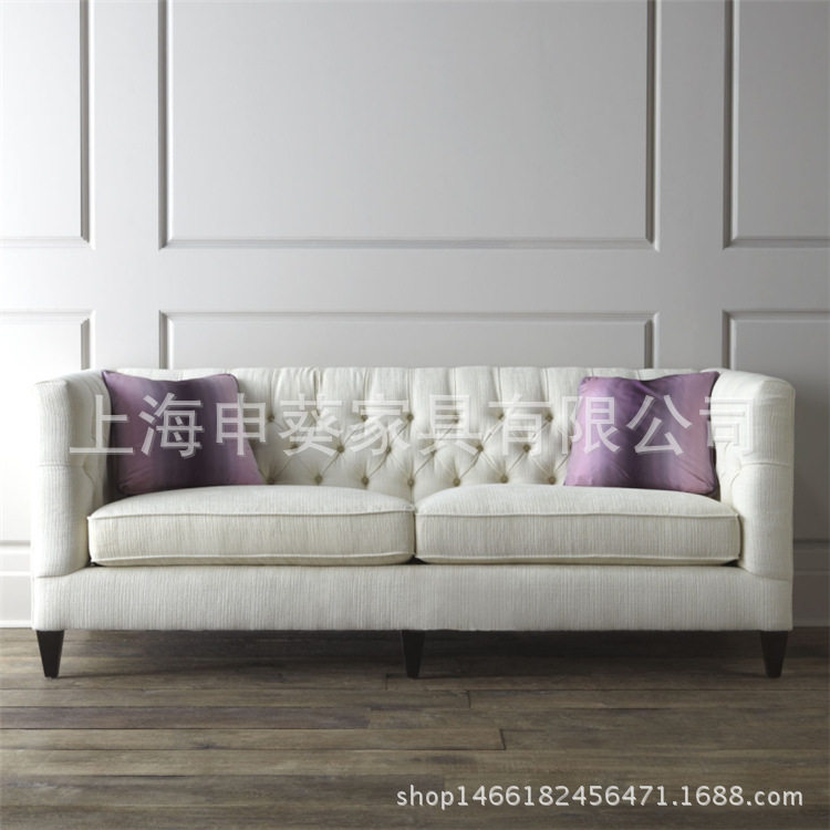 美式乡村棉麻布艺拉扣沙发