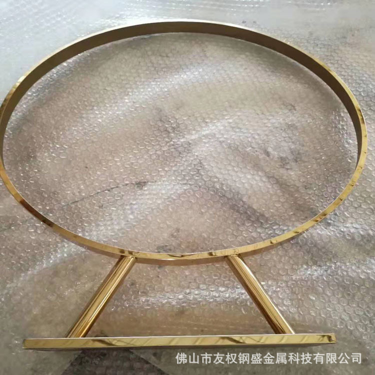 厂家现货直销网红镜面钛金梳妆台镜框 镜面玫瑰金底座圆镜框