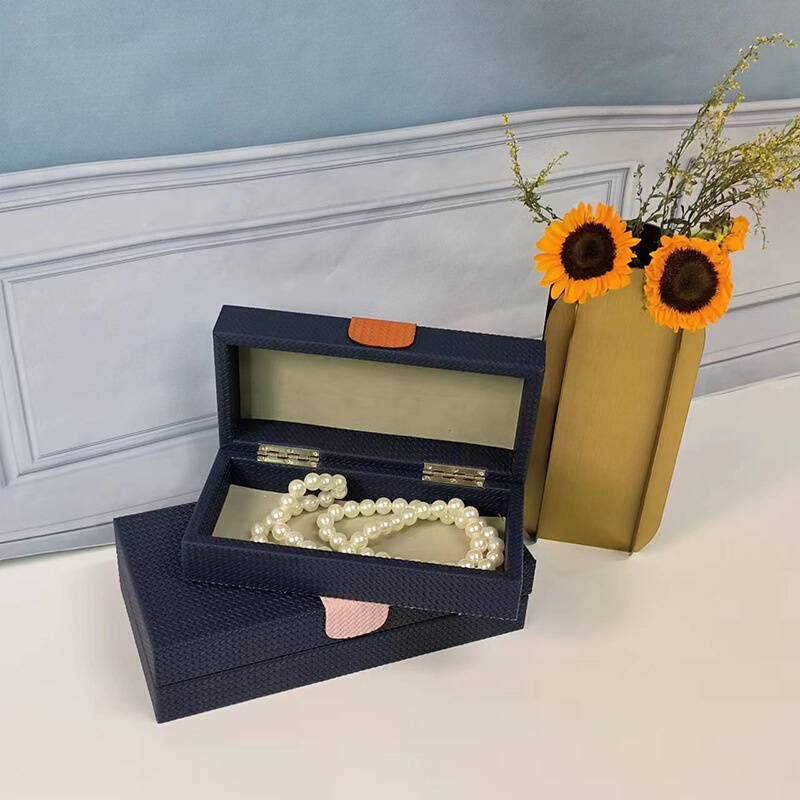 现代简约编织纹皮质首饰盒家居软装样板间装饰盒卧室客厅木质摆件