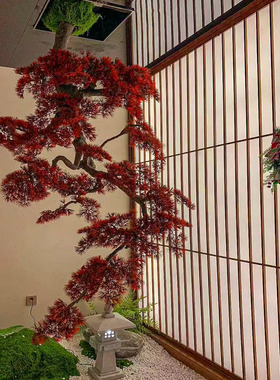 悬挂仿真红色迎客松黄色松树垂吊式吊挂倒挂松树壁挂悬崖式松树枝