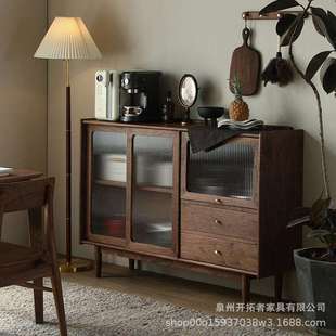实木餐边柜客厅家用茶水柜多功能靠墙置物斗橱餐厅餐具收纳柜 日式